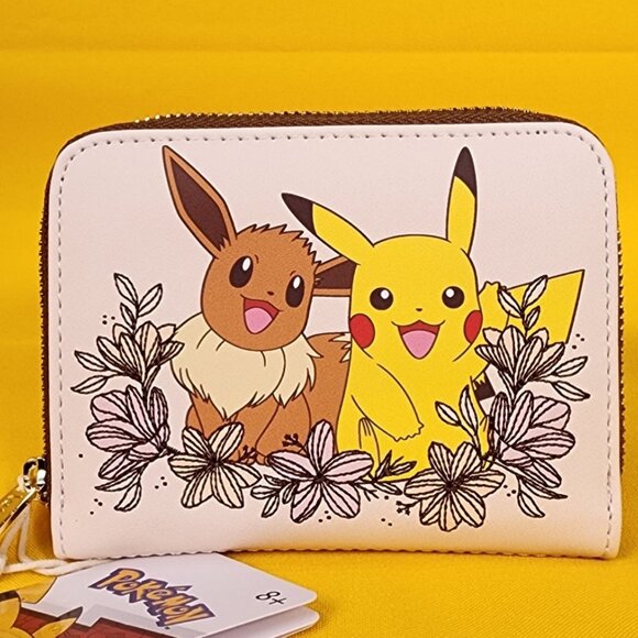 Loungefly Pokémon Pikachu & Eevee Floral Zip Wallet NEW - Picture 2 of 13